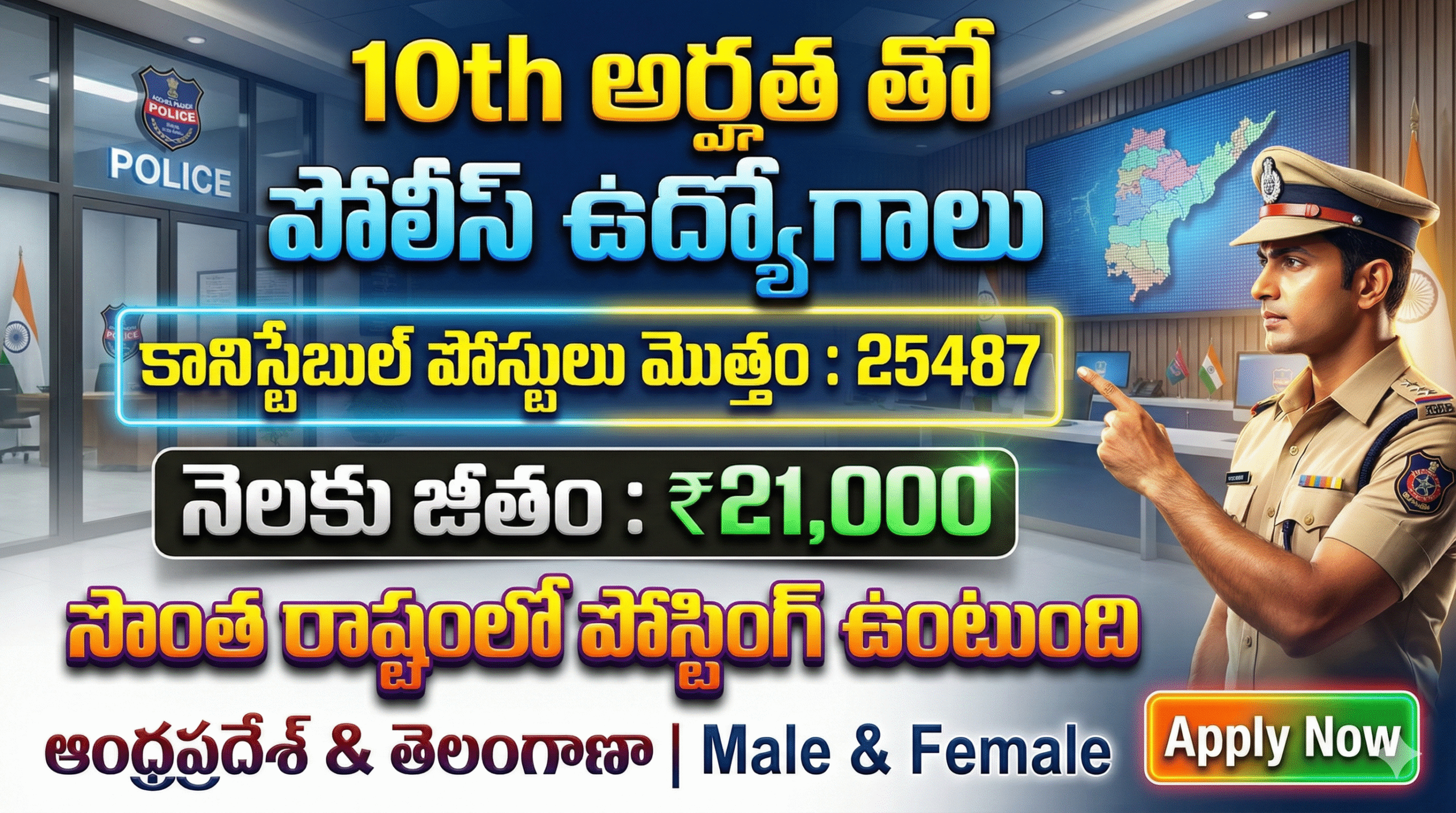 కానిస్టేబుల్ పోస్టులు || 🔥 25487 ఖాళీలు || స్టార్టింగ్ జీతం : ₹21,700 || 10th Pass 